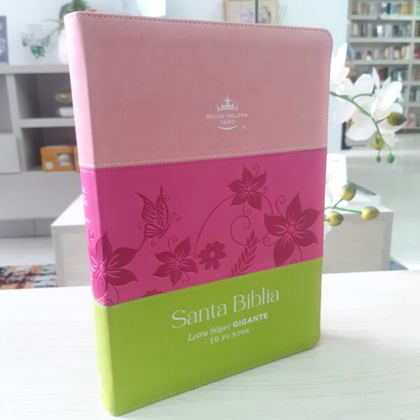Biblia RVR60 Letra Super Gigante 19 puntos Tricolor Rosa Cierre e Índice - Image 2