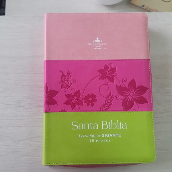 Biblia RVR60 Letra Super Gigante 19 puntos Tricolor Rosa Cierre e Índice - Image 4