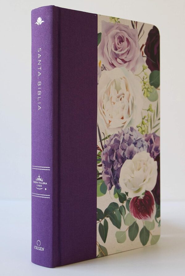 Biblia RVR60 Letra Grande Tapa Dura Tela Morada Con Flores - Image 3