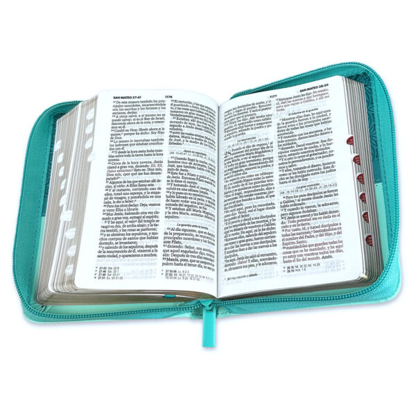 Biblia RVR 1960 de bolsillo Imit Piel Turquesa Cierre e índice Colección Floral - Image 4