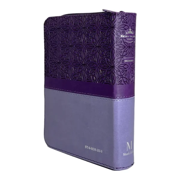 Biblia RVR 1960 de bolsillo Imit Piel Morada Cierre e índice Colección Floral - Image 3