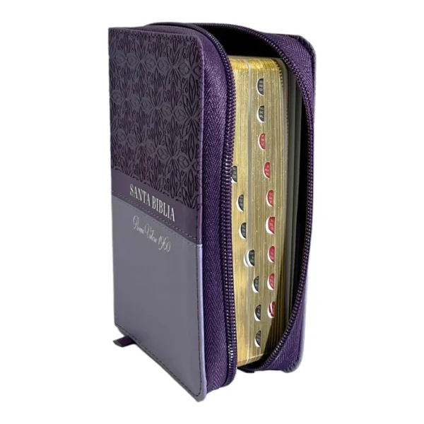 Biblia RVR 1960 de bolsillo Imit Piel Morada Cierre e índice Colección Floral - Image 2
