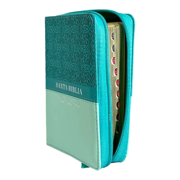 Biblia RVR 1960 de bolsillo Imit Piel Turquesa Cierre e índice Colección Floral - Image 2