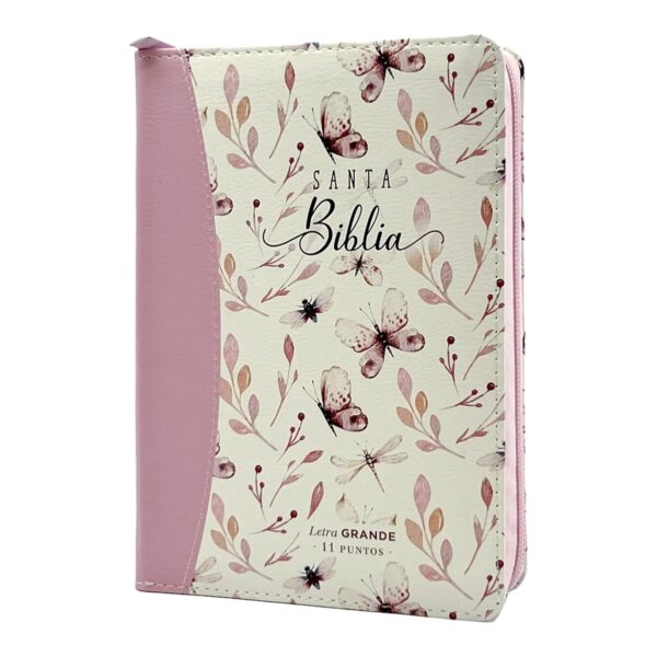 Biblia Letra Grande 11 RVR 1960 Mariposas Rosa Índice Forro - Image 3