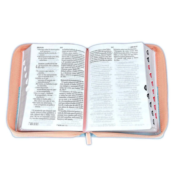 Biblia Reina Valera Letra Grande 11 Piel rosa/azúl  pájaros con cierre e índice - Image 6