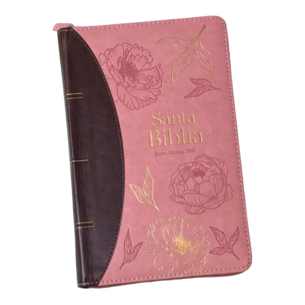 Biblia Reina Valera letra grande 11 Piel rosa/café con cierre y con índice. Colección Excelencia. - Image 2