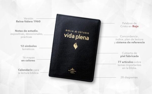 Biblia de Estudio Vida Plena Piel Negro Canto Dorado - Image 11