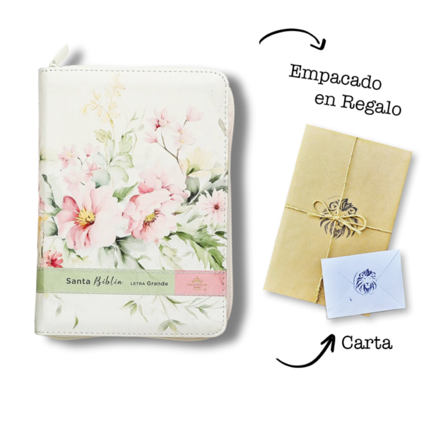 Biblia RVR1960 con cierre flores índice Letra Grande 12