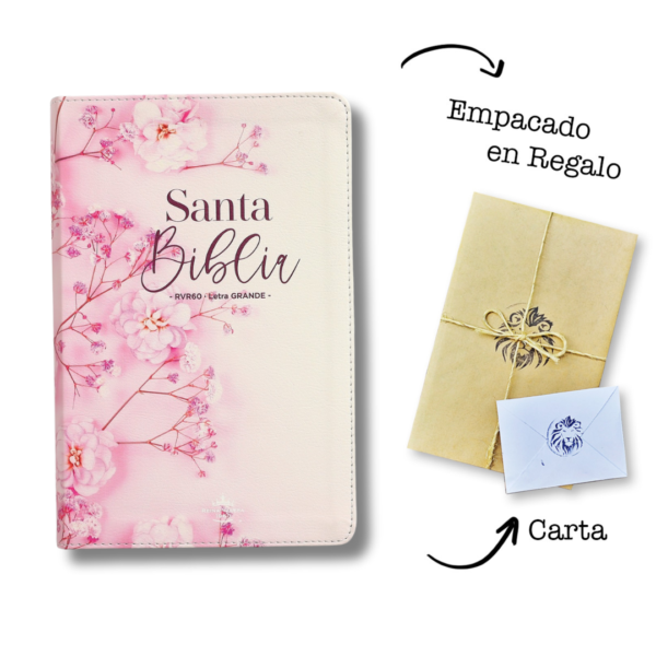Biblia RVR60 Letra Grande 12 pts Tapa Flex Rosa con Flores