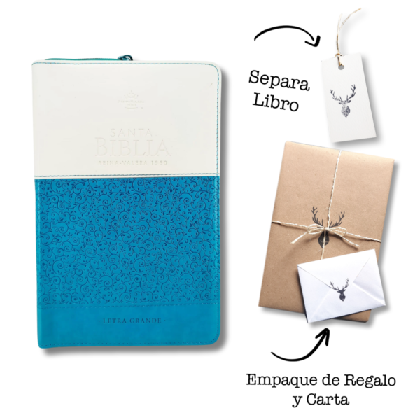 Biblia Letra Grande RVR 1960 Azul con Blanco Cierre