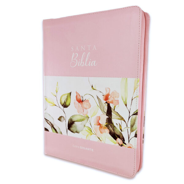 Biblia RVR 1960 Letra Gigante 15 pts Flor Rosa con cierre /índice