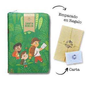 Biblia Interactiva para niños RVR60 Letra Grande 12 pts Verde Cierre