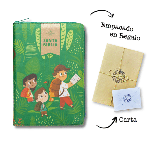 Biblia Interactiva para niños RVR60 Letra Grande 12 pts Verde Cierre