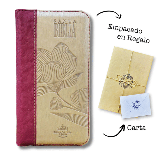 Biblia RVR60 tipo chequera Magenta Beige índice cierre