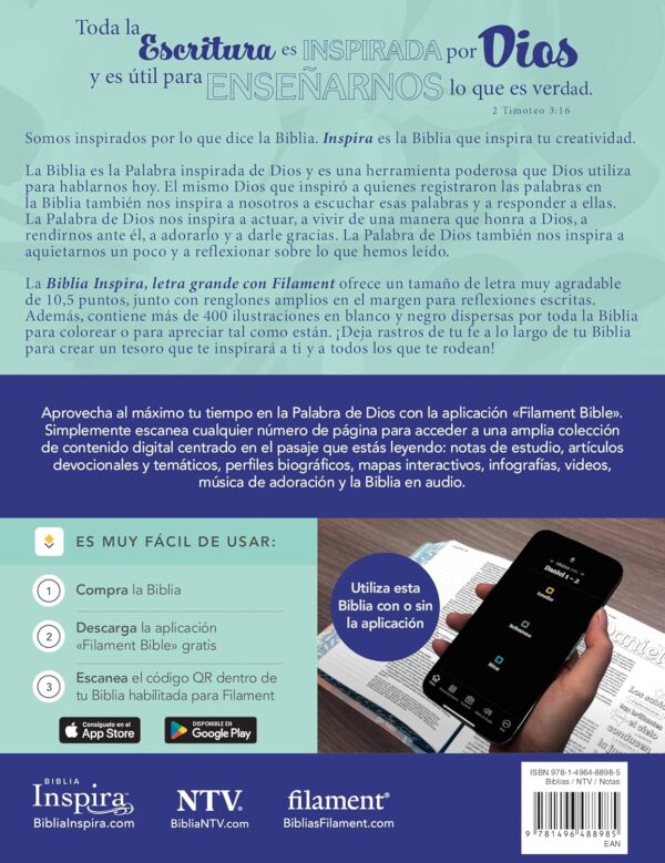 Biblia Inspira NTV Letra Grande 10 Azul con Flores Filament App - Image 7