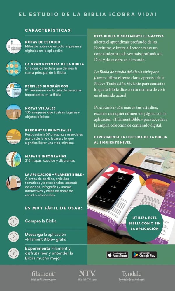 Biblia de Estudio Diario Vivir para Jóvenes NTV Tapa Dura - app Filament - Image 7