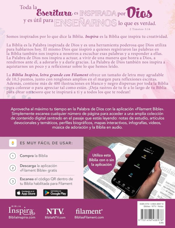 Biblia Inspira NTV Letra Grande 10 SentiPiel Rosa Filament App - Image 7
