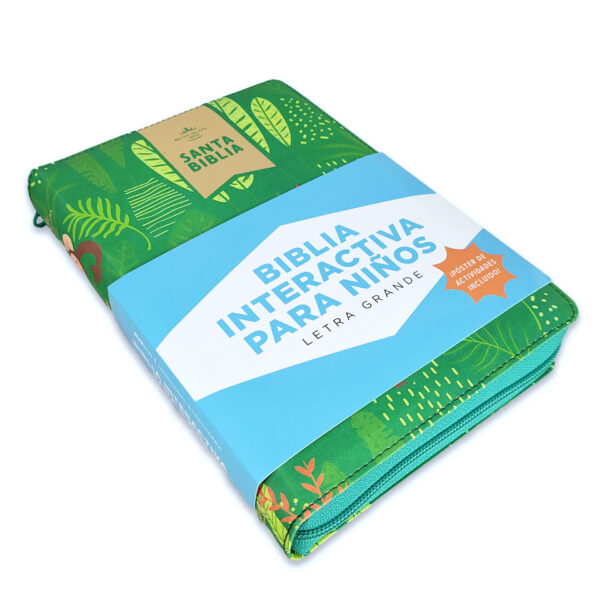 Biblia Interactiva para niños RVR60 Letra Grande 12 pts Verde Cierre - Image 2