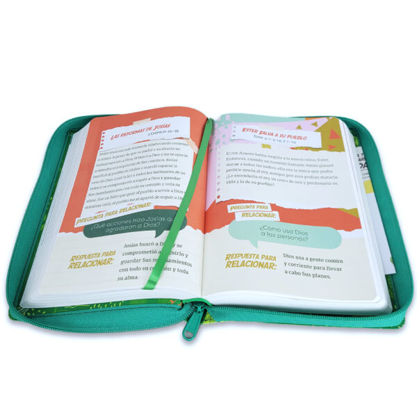 Biblia Interactiva para niños RVR60 Letra Grande 12 pts Verde Cierre - Image 4