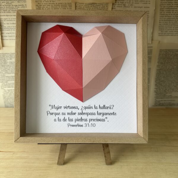 Cuadro Origami Corazón Rosa Fucsia + Caballete