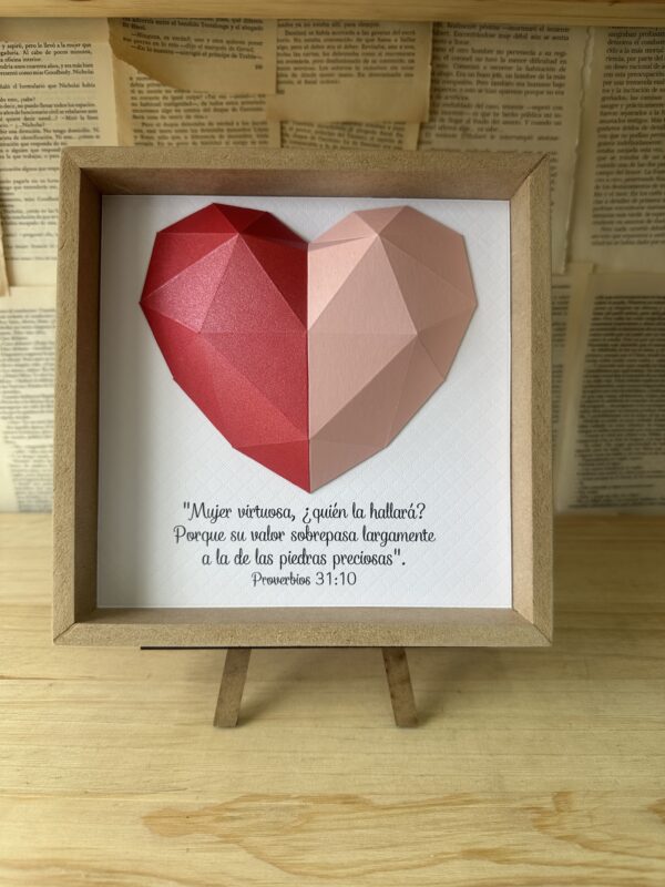 Cuadro Origami Corazón Rosa Fucsia + Caballete