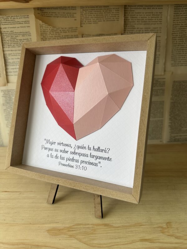 Cuadro Origami Corazón Rosa Fucsia + Caballete - Image 2