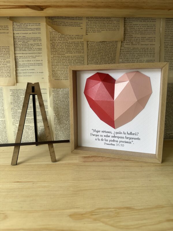 Cuadro Origami Corazón Rosa Fucsia + Caballete - Image 3
