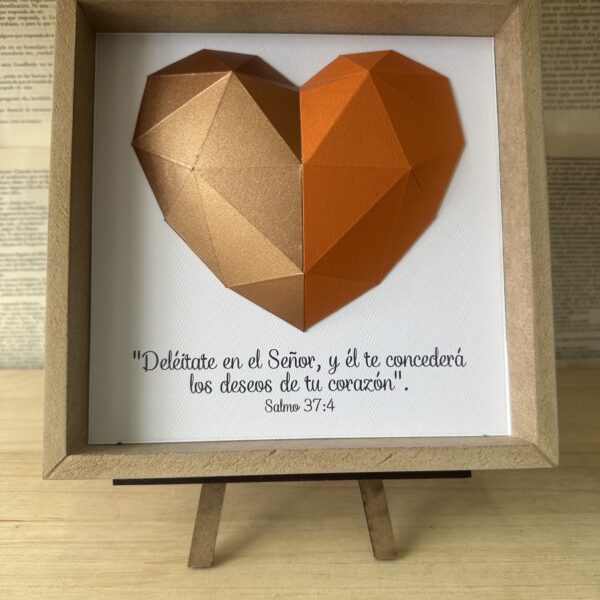Cuadro Origami Corazón Naranja + Caballete