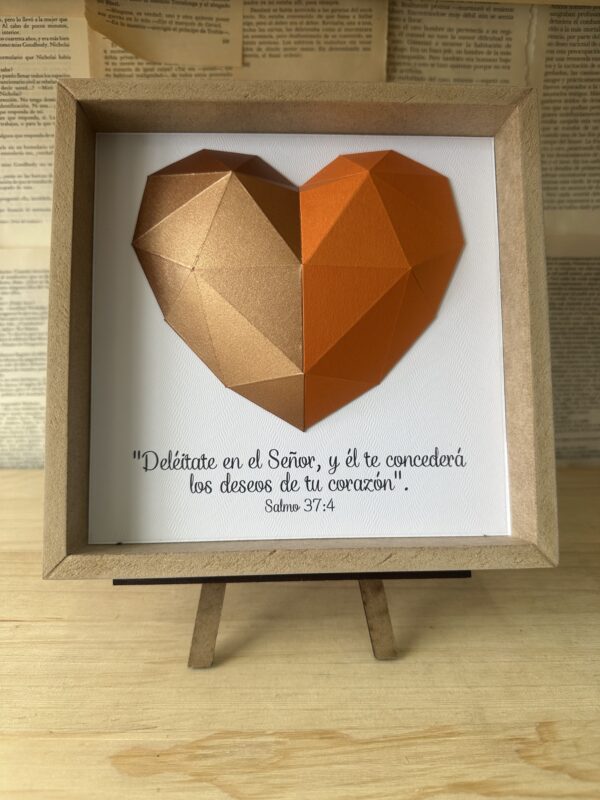 Cuadro Origami Corazón Naranja + Caballete