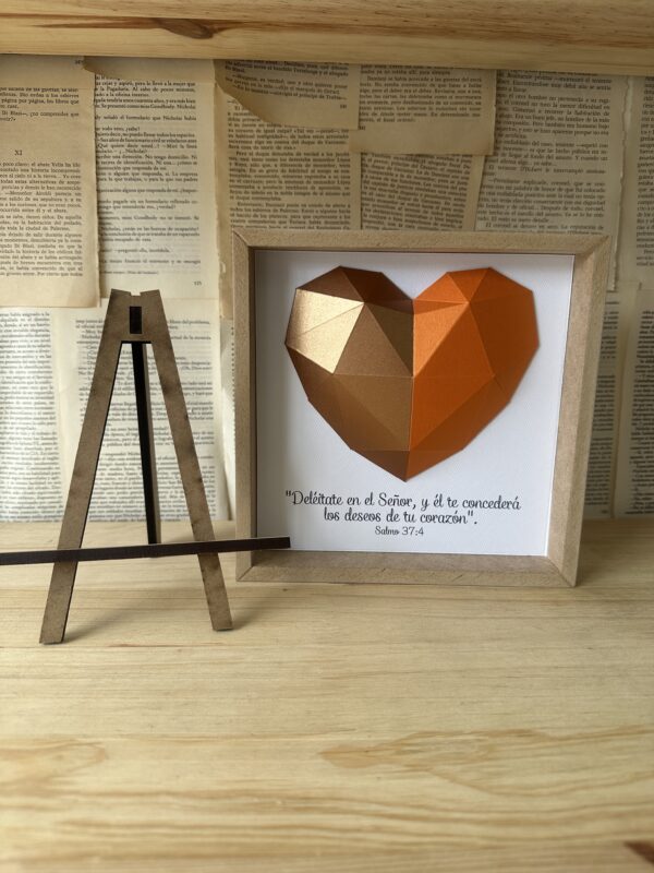 Cuadro Origami Corazón Naranja + Caballete - Image 3