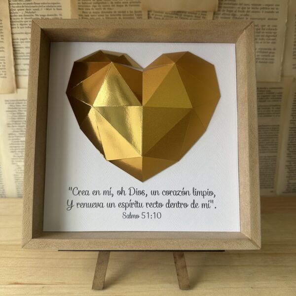 Cuadro Origami Corazón Dorado + Caballete