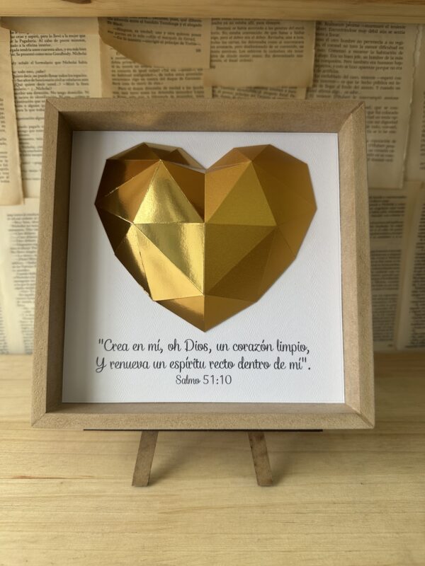 Cuadro Origami Corazón Dorado + Caballete