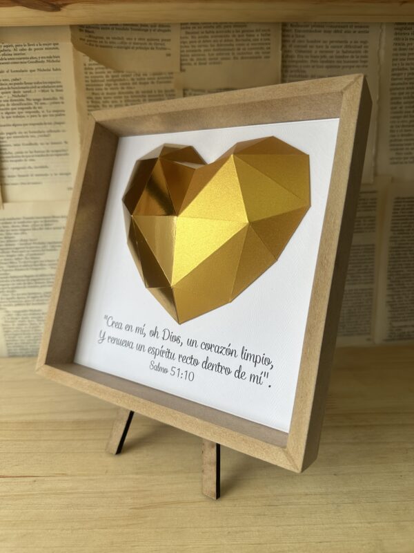 Cuadro Origami Corazón Dorado + Caballete - Image 2