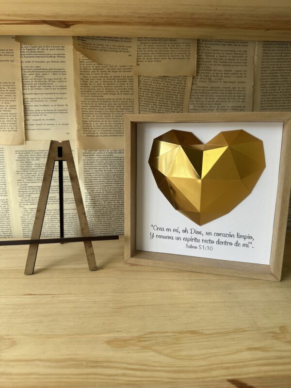 Cuadro Origami Corazón Dorado + Caballete - Image 3