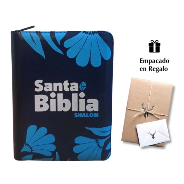 Biblia Mini Bolsillo Shalom RVR 1960 Azul Piel con Cierre