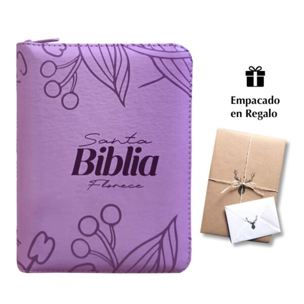 Biblia Mini Bolsillo Florece RVR 1960 Lila Piel con Cierre