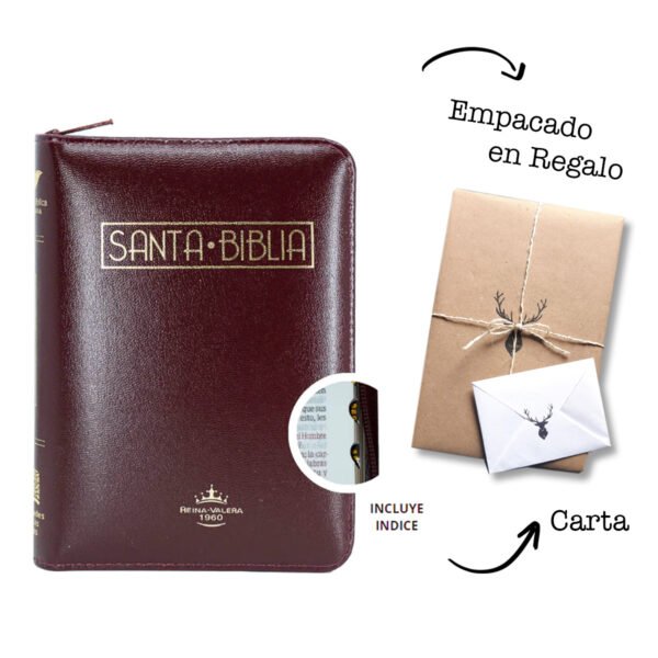 Biblia Vinotinto Mediana Con Cierre Acolchada Canto Dorado con índice Rvr 1960