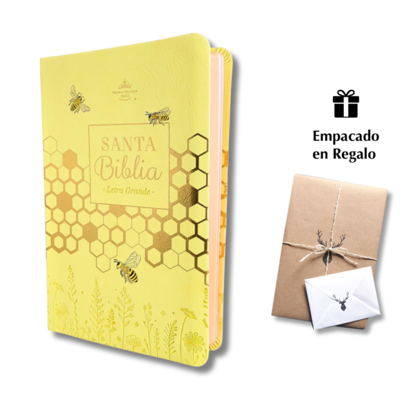 Biblia RVR 1960 Letra Grande Símil Piel Amarillo Abejitas