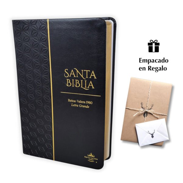 Biblia RVR60c Negro Geométrico Canto Dorado Premios Y Regalos