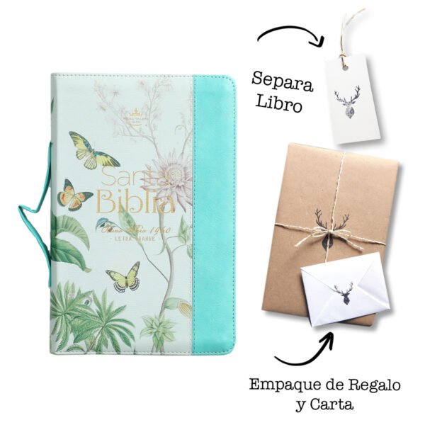 Biblia RVR Letra Grande 12 pts Turquesa Indice Cierre Manija