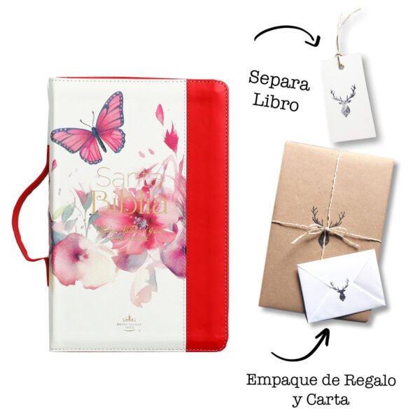 Biblia RVR Letra Grande 12 pts Rosas Rojo Indice Cierre Manija