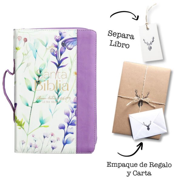 Biblia de Zíper Pretty Lila Flores Rvr 1960 Ind. Cierre Manija