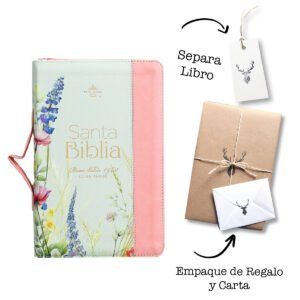 Biblia Letra Grande RVR 1960 Blanco Rosa Flores Zíper Pretty Coral Indice Cierre Manija