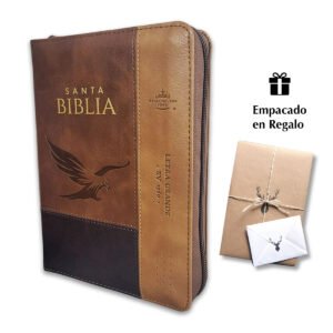 Biblia RVR60 Tamaño compacto Letra Grande 12 puntos i/piel tricolor café/café/café águila con cierre e índice