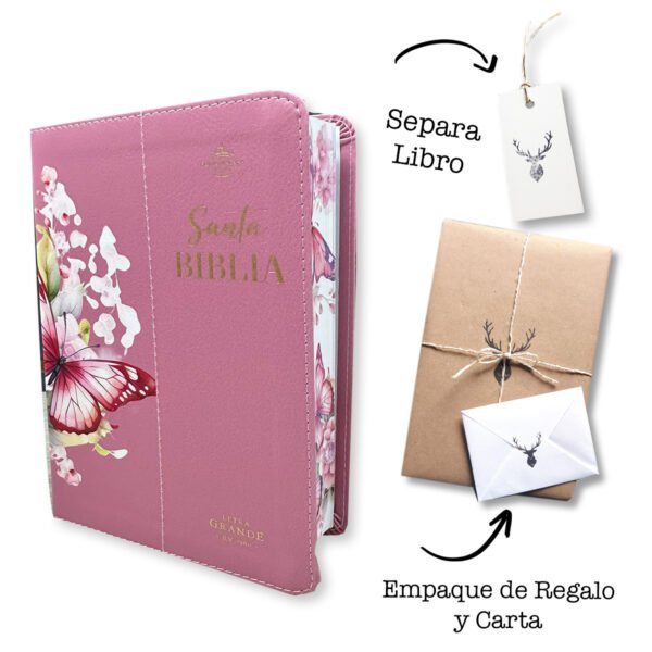 Biblia RVR Portátil Letra Grande 12 pts Mariposa Rosa