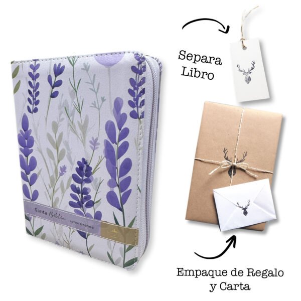 Biblia RVR 1960 Portátil Letra Grande 12 pts Floral Lavanda Cierre