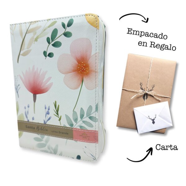 Biblia RVR letra grande 12 pts Piel Floral pastel índice cierre