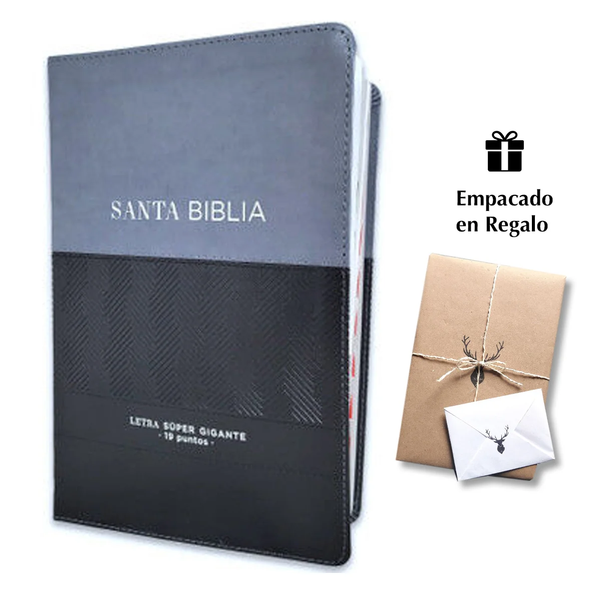 Biblia RVR60 Letra Súper Gigante 19 puntos i/piel Geométrico Negro/Gris con índice