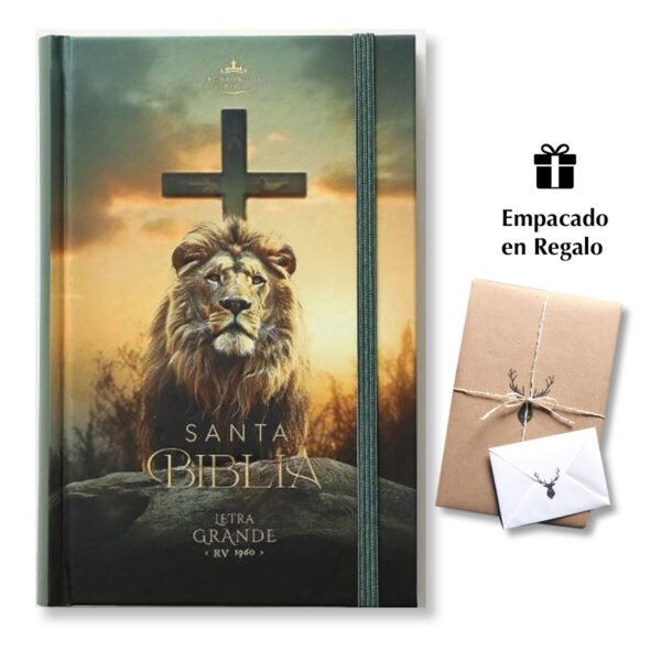 Biblia RVR60 Tamaño manual Letra Grande 12 puntos Tapa dura con elástico: Leon de Juda Cruz