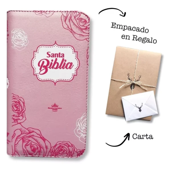 Biblia Tipo Agenda Billetera Flor Rosada Rvr 1960